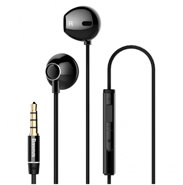 Baseus Encok H06 Lateral Earphones Earbuds Headphones with Remote Control (NGH06-01) - Svart