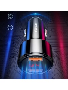 Baseus Magic Series Dual QC Billaddare med digital display 2x USB QC3.0 45W 6A - Svart