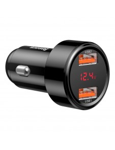 Baseus Magic Series Dual QC Billaddare med digital display 2x USB QC3.0 45W 6A - Svart
