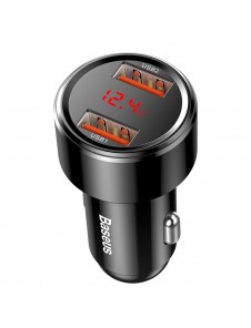 Baseus Magic Series Dual QC Billaddare med digital display 2x USB QC3.0 45W 6A - Svart