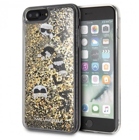 Karl Lagerfeld hårt fodral Liquid Glitter KLHCI8LROGO iPhone 7 Plus / 8 Plus - Guld Svart