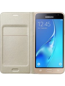 Samsung EF-WJ320PFE Wallet Cover Bookcase med kortplats för Samsung Galaxy J3 2016 - Guld