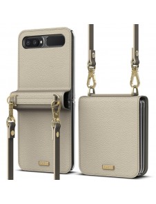 Ringke Folio Signature äkta läderfodral med lock och axelrem för Samsung Galaxy Z Flip - Grä(FOSG0004)