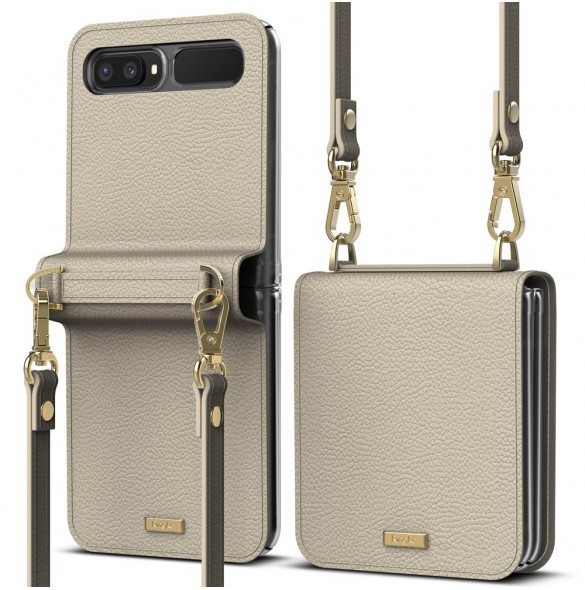 Ringke Folio Signature äkta läderfodral med lock och axelrem för Samsung Galaxy Z Flip - Grä(FOSG0004)
