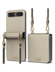 Ringke Folio Signature äkta läderfodral med lock och axelrem för Samsung Galaxy Z Flip - Grä(FOSG0004)