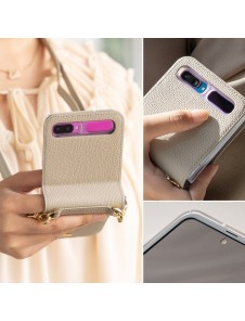 Ringke Folio Signature äkta läderfodral med lock och axelrem för Samsung Galaxy Z Flip - Grä(FOSG0004)