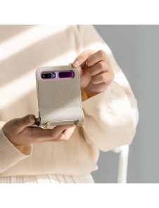 Ringke Folio Signature äkta läderfodral med lock och axelrem för Samsung Galaxy Z Flip - Grä(FOSG0004)