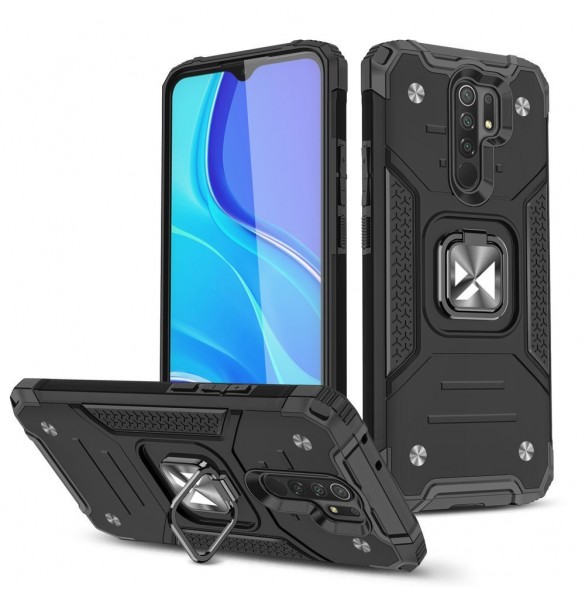 Wozinsky Ring Armor Case Kickstand Tough Robust Skal till Xiaomi Redmi 10X 4G / Xiaomi Redmi Note 9 - Svart