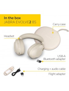 Jabra Evolve2 85 Wireless PC Headset – Noise Cancelling Microsoft Teams Certified Stereo Headphones - Beige