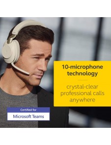 Jabra Evolve2 85 Wireless PC Headset – Noise Cancelling Microsoft Teams Certified Stereo Headphones - Beige