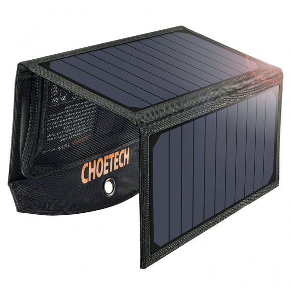 Choetech hopfällbar solladdare 19W 2x USB 2,4A - Svart (SC001)