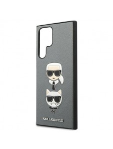 Karl Lagerfeld Saffiano Karl & Choupette Head Samsung Galaxy S22 Ultra - Silver KLHCS22LSAKICKCSL
