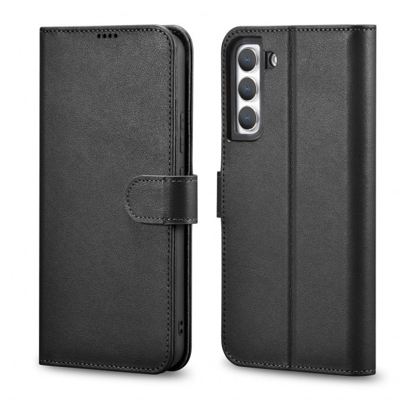 iCarer Haitang elegant skalfodral med flik och stativfunktion för Samsung Galaxy S22 - Svart - AKSM04BK