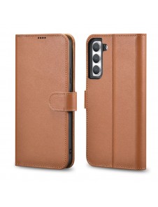 iCarer Haitang elegant skalfodral med flik och stativfunktion för Samsung Galaxy S22 - Brun - AKSM04BN
