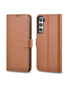 iCarer Haitang elegant skalfodral med flik och stativfunktion för Samsung Galaxy S22 - Brun - AKSM04BN