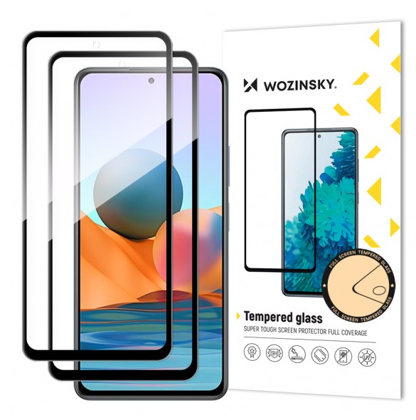 Wozinsky 2x härdat glas Hellim Super Tuff Skärmskydd Heltäckt med Ram Fodral Friendly för Xiaomi Redmi Note 10 Pro - Svart