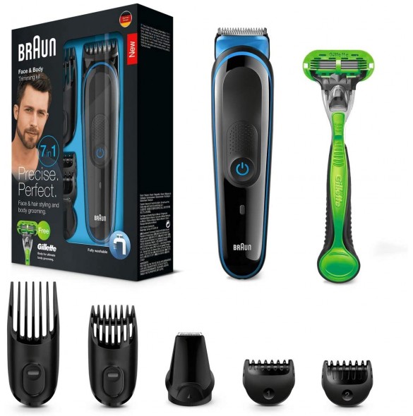Braun MGK3042 7 in 1 skägg / hår trimmer Svart / Blå