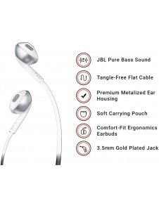 JBL T205  In-Ear Headphones with In-Line Microphone - Vit