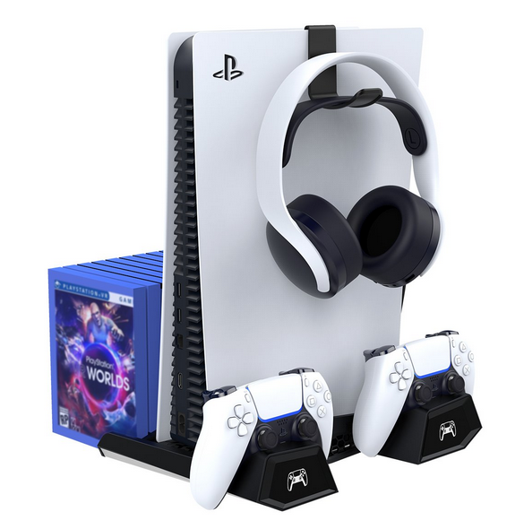 - Station designad för Playstation 5 Digital och Disc-version.
- stå med aktiv och kraftfull kylning