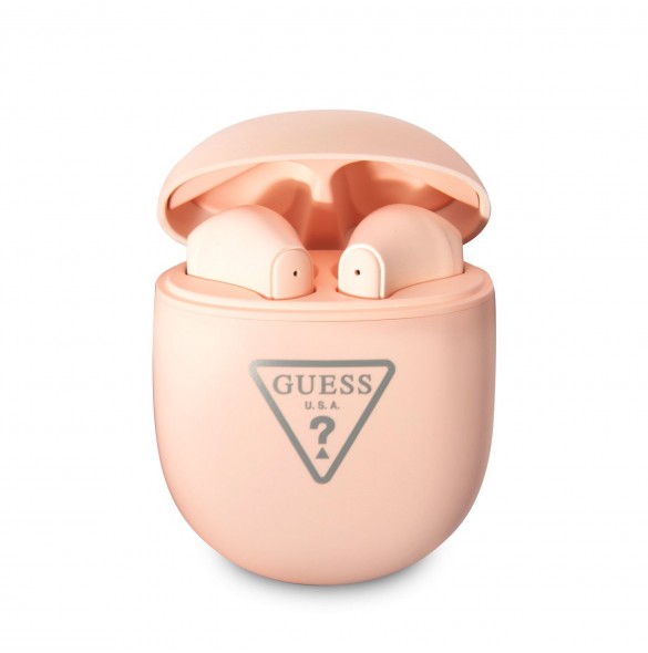 Guess True Wireless Triangle Logo BT5.2 4H Stereo Earphones Matt Pink