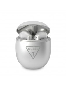 Guess True Wireless Triangle Logo BT5.2 4H Stereo Earphones Glossy Silver