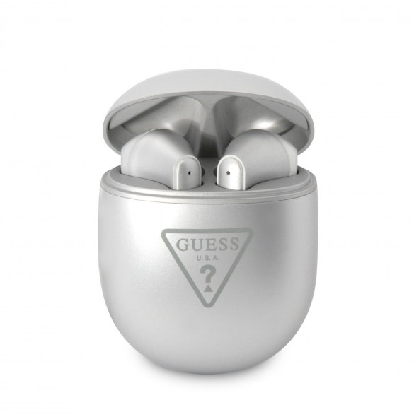 Guess True Wireless Triangle Logo BT5.2 4H Stereo Earphones Glossy Silver