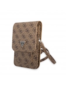 Guess PU 4G Triangle Logo Phone Bag Brown