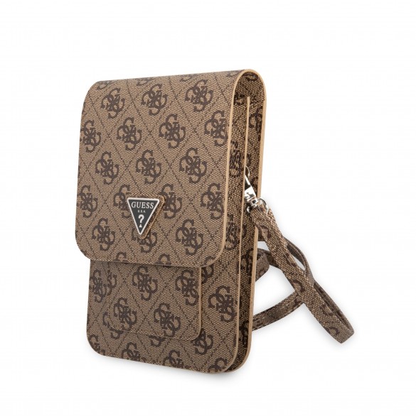 Guess PU 4G Triangle Logo Phone Bag Brown