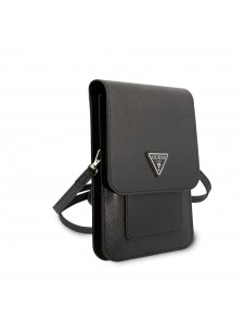 Guess PU Saffiano Triangle Logo Phone Bag Black