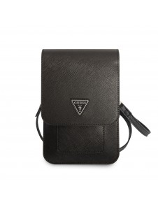 Guess PU Saffiano Triangle Logo Phone Bag Black