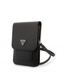 Guess PU Saffiano Triangle Logo Phone Bag Black