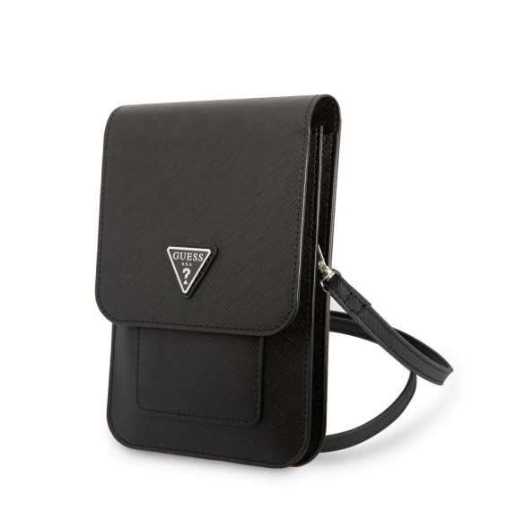 Guess PU Saffiano Triangle Logo Phone Bag Black