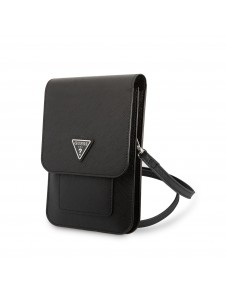 Guess PU Saffiano Triangle Logo Phone Bag Black