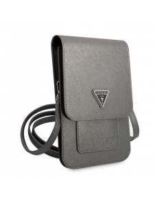 Guess PU Saffiano Triangle Logo Phone Bag Grey
