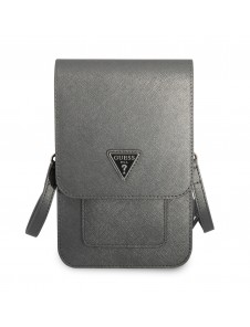 Guess PU Saffiano Triangle Logo Phone Bag Grey