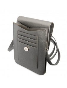 Guess PU Saffiano Triangle Logo Phone Bag Grey