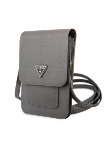 Guess PU Saffiano Triangle Logo Phone Bag Grey