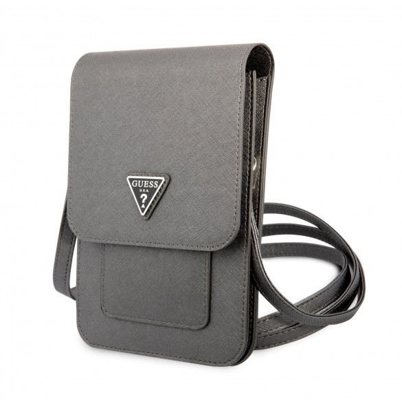 Guess PU Saffiano Triangle Logo Phone Bag Grey