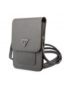 Guess PU Saffiano Triangle Logo Phone Bag Grey