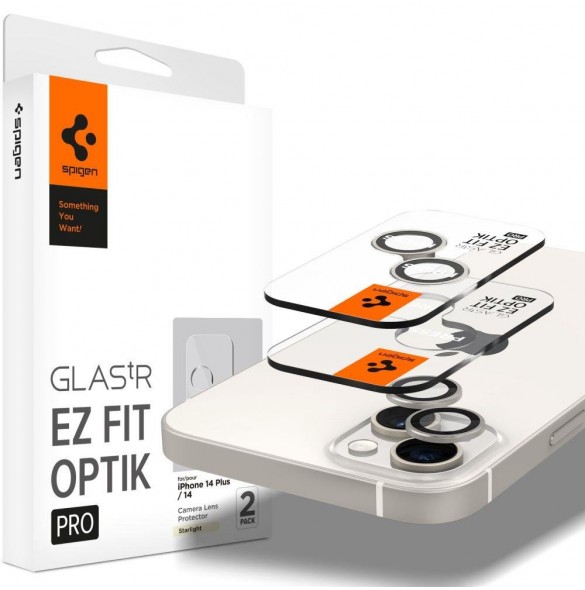 Spigen OPTIK.TR ”EZ FIT” CAMERA PROTECTOR 2-PACK IPHONE 14 / 14 PLUS STARLIGHT