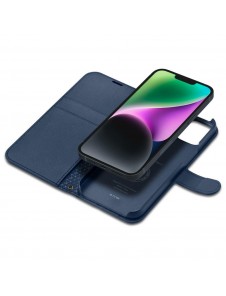 Spigen Wallet S Leather Flip Wallet for iPhone 14 Blue