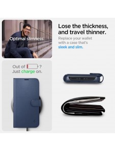 Spigen Wallet S Leather Flip Wallet for iPhone 14 Blue