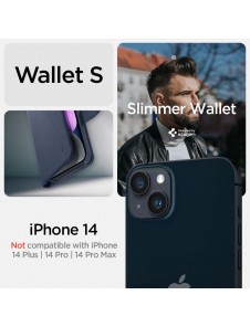 Spigen Wallet S Leather Flip Wallet for iPhone 14 Blue