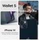 Spigen Wallet S Leather Flip Wallet for iPhone 14 Blue