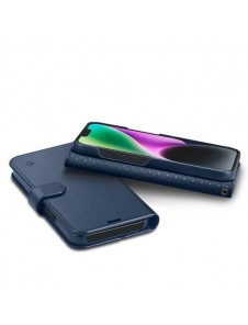 Spigen Wallet S Leather Flip Wallet for iPhone 14 Blue