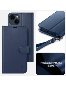 Spigen Wallet S Leather Flip Wallet for iPhone 14 Blue