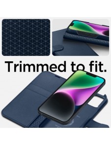 Spigen Wallet S Leather Flip Wallet for iPhone 14 Blue