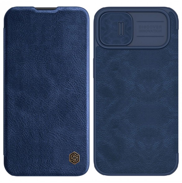 Nillkin Qin Leather Pro Case Cover iPhone 14 Camera Protector Holster Cover Flip Case Blue