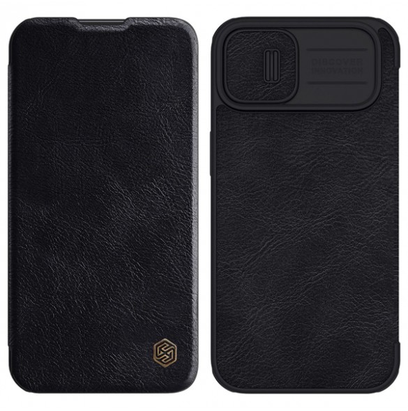 Nillkin Qin Leather Pro Case Cover iPhone 14 Camera Protector Holster Cover Flip Case Black