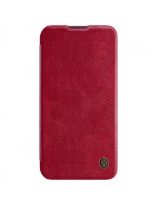 Nillkin Qin Leather Pro Case Cover iPhone 14 Camera Protector Holster Cover Flip Case Red